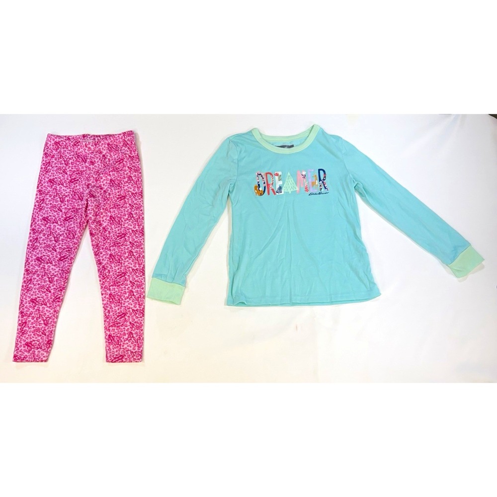 Eddie Bauer Kids Teal Dreamer Graphic Long Sleeve Pajama Set Girls 5/6 Pink Blue